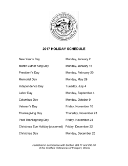 2003 HOLIDAY SCHEDULE