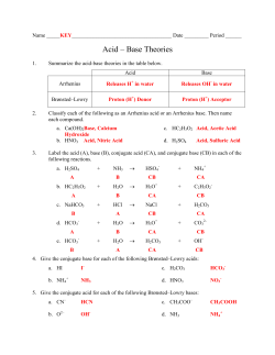 Acid – Base Theories KEY