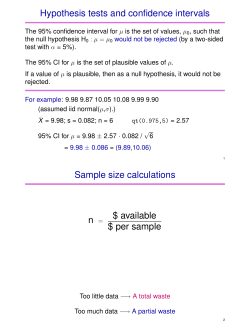Hypothesis tests and confidence intervals Sample