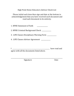 High Point Home Educators Advisor Check List Please initial each
