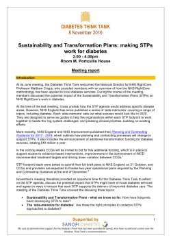 DIABETES THINK TANK 8 November 2016 Sustainability and