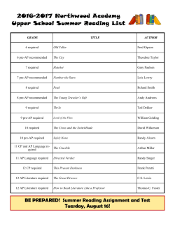 2016-2017 Northwood Academy Upper School Summer Reading List