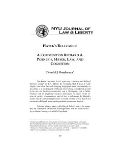 Hayek`s Relevance: A Comment on Richard A. Posner`s, "Hayek