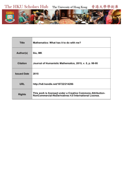 Mathematics: What Has It To Do With Me?