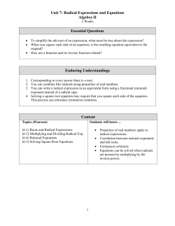 Unit 7: Radical Expressions and Equations Algebra II Essential