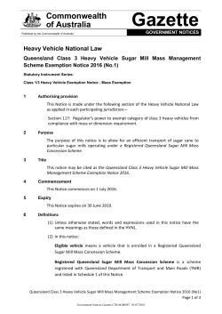 Queensland Class 3 Heavy Vehicle Sugar Mill Mass Management