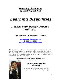 Learning Disabilities - Institute of Nutritional Science