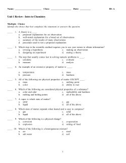 Unit 1 Review - Intro to Chemistry