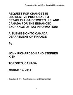 SUBMISSION TO CANADA DEPARTMENT OF FINANCE