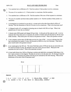 MAX AND MIN PROBLEMS Two numbers have a difference