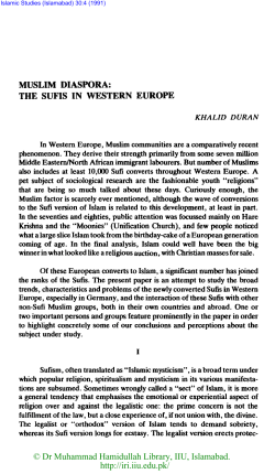 MUSLIM DIASPORA: THE SUFIS IN WESTERN EUROPE