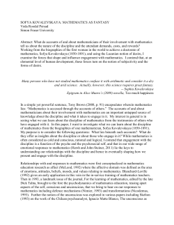 SOFYA KOVALEVSKAYA: MATHEMATICS AS FANTASY Veda