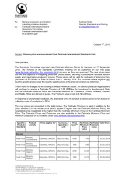 Banana price announcement from Fairtrade International Standards