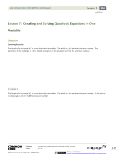 Lesson 7: Creating and Solving Quadratic Equations in