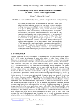 Recent Progress in Alkali Nitrate/Nitrite Developments