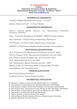 Dr. V.BALAMURUGAN Professor Department of Computer Science