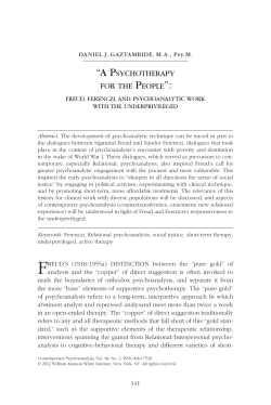 "A Psychotherapy for the People": Freud, Ferenczi, and