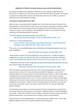 1 Inhabitants of `Palestine` during the Ottoman Empire and the British
