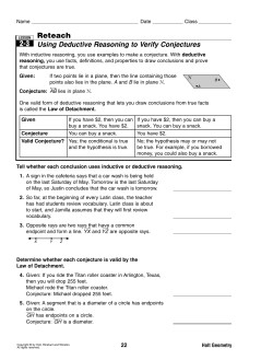 Reteach 2-3 Using Deductive Reasoning To Verify