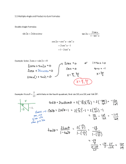 sin2 2sin cos u u u = cos 2 cos sin 2cos 1 1 2sin