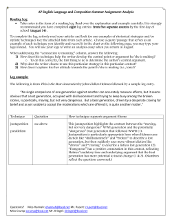 AP English Language and Composition Summer Assignment