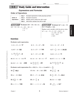 1-1 Study Guide and Intervention Expressions and Formulas