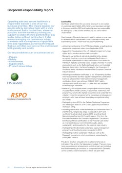 Elementis 2016 CSR report