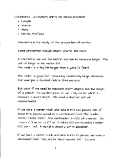 CHEMISTRY LECTURE*!-- UNITS OF MEASUREMENT. &bull; Length