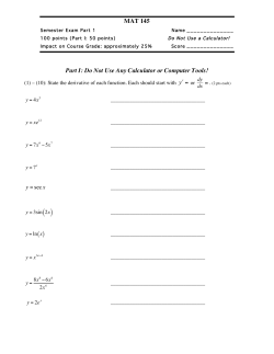 MAT 145 Part I: Do Not Use Any Calculator or Computer Tools! y