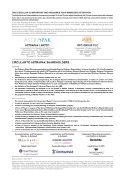 CIRCULAR TO ASTRAPAK SHAREHOLDERS