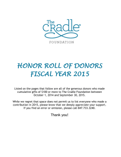 Cradle Honor Roll of Donors FY15