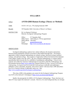 SYLLABUS ANTH 620H Human Ecology (Theory or Method)