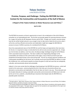 Promise, Purpose, and Challenge: Putting the RESTORE Act into