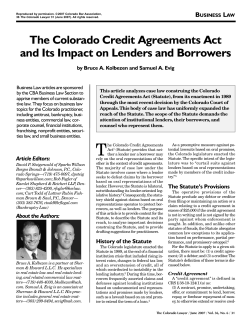 The Colorado Credit Agreements Act and Its Impact on Lenders and