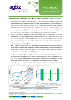 Rand/US Dollar to remain a key driver of South Africa`s grain prices
