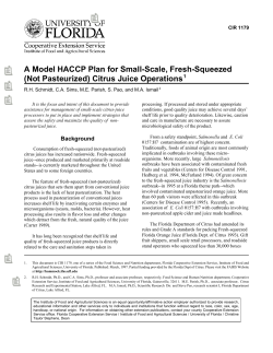 A Model HACCP Plan for Small-Scale, Fresh