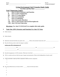Living Environment Unit 5 Genetics Study Guide Unit 5 Important