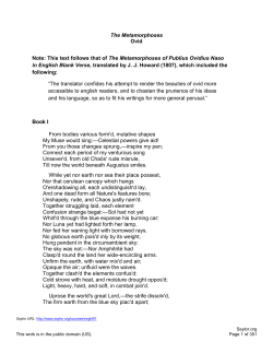 The Metamorphoses Ovid Note: This text follows that of The