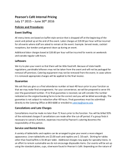 Pearson`s Caf&eacute; Internal Pricing July 1st 2015 &ndash; June 30th 2016
