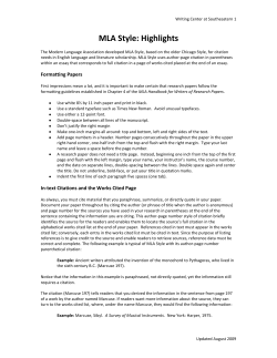 MLA Style: Highlights