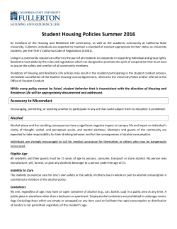 Student Housing Policies Summer 2016