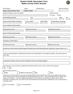 Student Health Information Form Wythe County Public Schools
