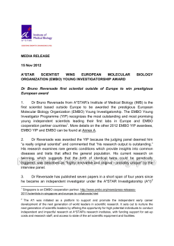 MEDIA RELEASE 15 Nov 2012 A*STAR SCIENTIST WINS