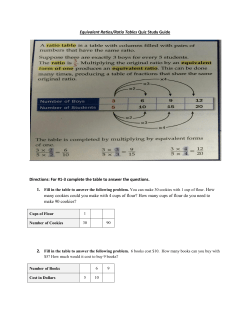 Equivalent Ratios/Ratio Tables Quiz Study Guide Directions: For #1