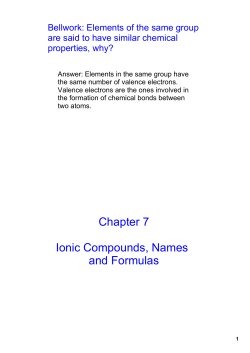 Chapter 7 Ionic Compounds, Names and Formulas