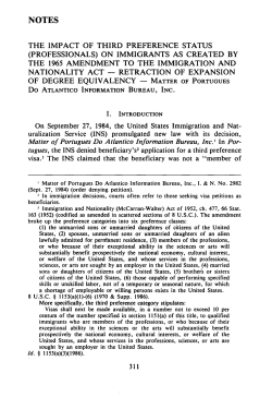 The Impact of Third Preference Status (Professionals) on Immigrants