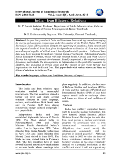 India &ndash; Iran Bilateral Relations - International Journal of Academic