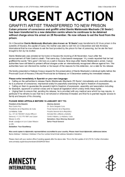 Cuba: Further information: Graffiti artist transferred to new prison