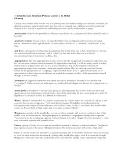 Humanities 123: American Popular Culture / R. Miller Glossary