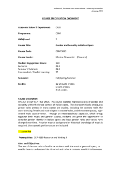 COM 5850 Gender and Sexuality in Italian Opera Florence